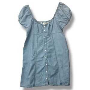 Madewell Puff Sleeve Babydoll Denim Mini Dress‎ Blue Size 14 Western Prairie